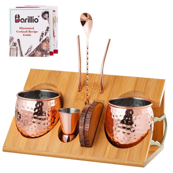 Stylish Copper Moscow Mule Mugs Set With Stand | Cocktail kit | Moscow Mule Mug | Moscow Mule Gift Set | Housewarming Gift | Bartender Kit