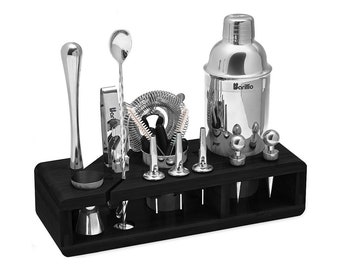 Stylish Bartender Kit With Stand - Cocktail kit | Cocktail Shaker Set | Bartender Set | Bar Tools | Mixology Set | Bartender Christmas Gift