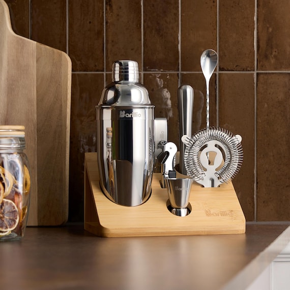 10-Piece Cocktail Shaker Set with Bamboo Stand