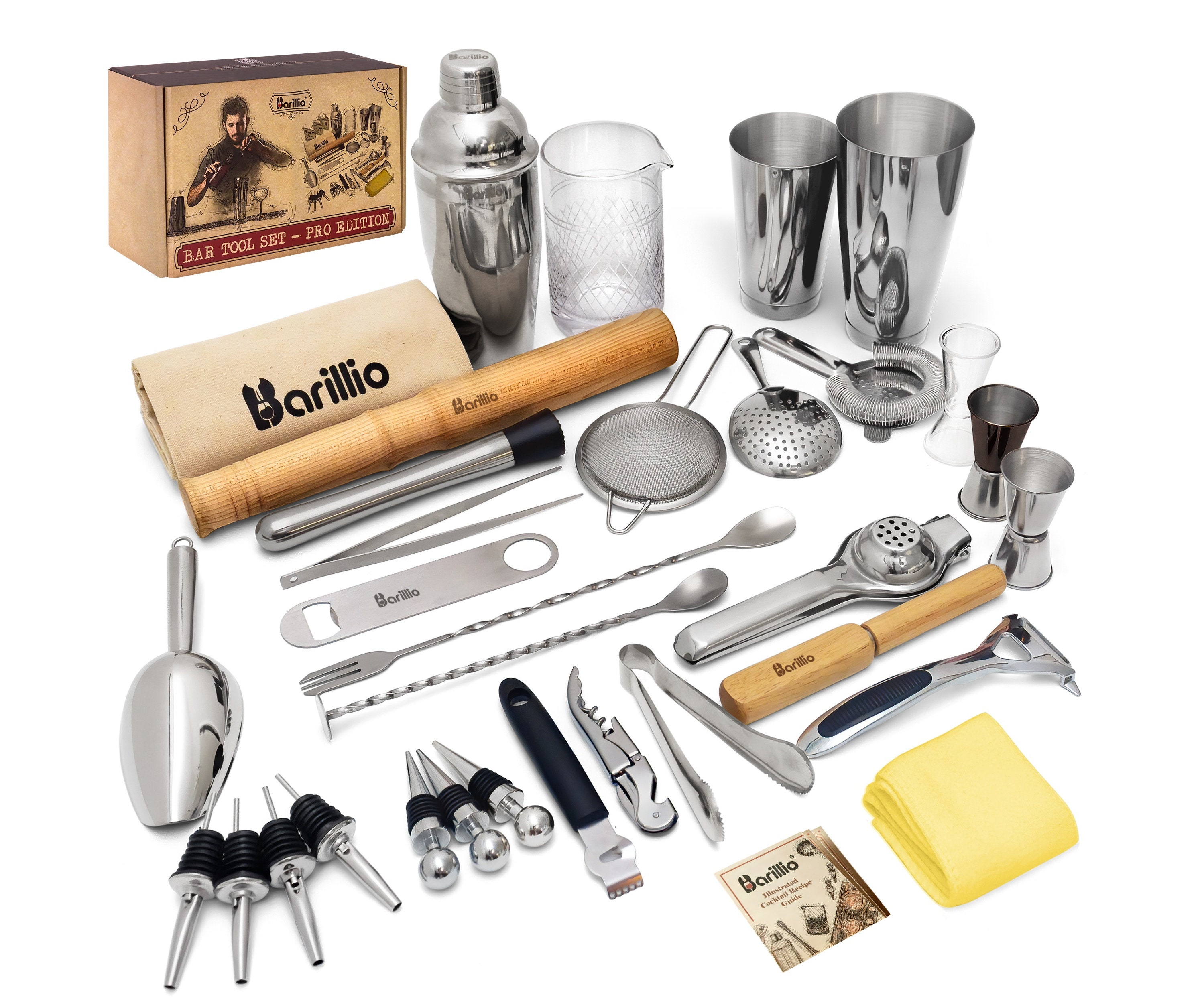 True True Barware Set Cocktail Bar Tools with Cobbler Shaker with