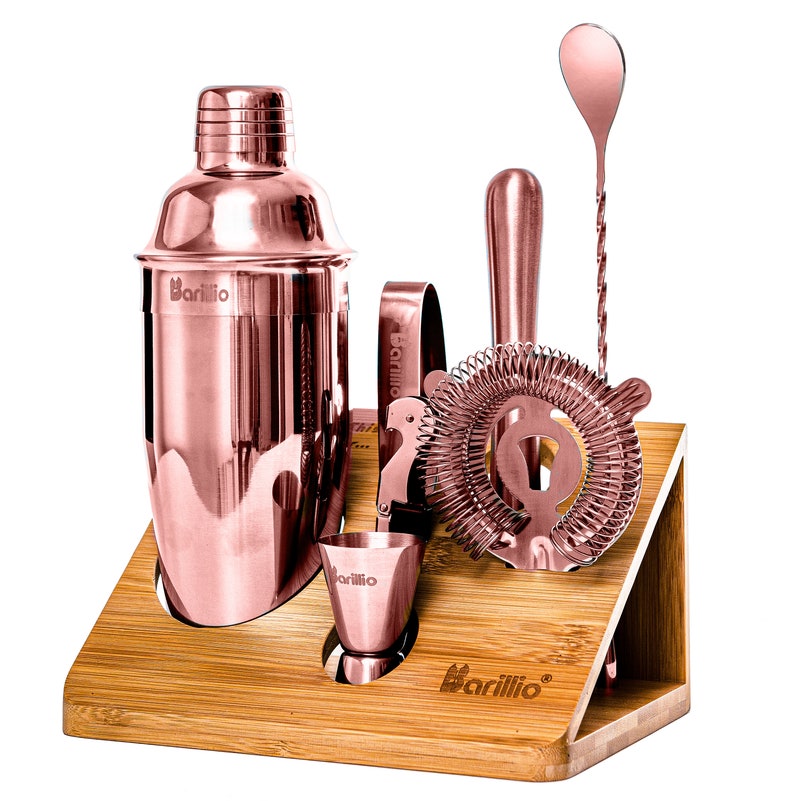 Stylish Bartender Kit With Stand Cocktail kit Cocktail Shaker Set Bartender Set Bar Tools Mixology Set Bartender Birthday Gift Rose gold