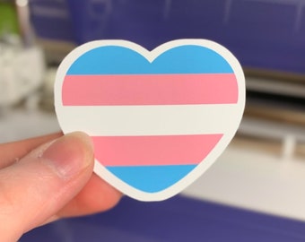 LGBTQIA+ Transgender Pride Flag Heart Sticker, Laptop Sticker, Indoor Use Only