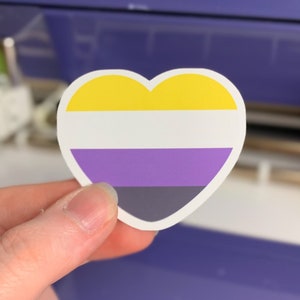 LGBTQIA+ niet-binaire trotsvlag hartsticker, laptopsticker, alleen voor gebruik binnenshuis