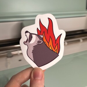 Sticker raton laveur drôle, Sticker raton laveur chaotique, Sticker feu, Sticker pour ordinateur portable, usage intérieur uniquement