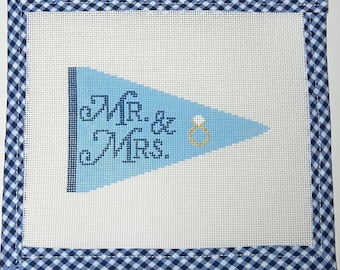 Mr. and Mrs. Wedding and Engagement Flag Handpainted Needlepoint Canvas