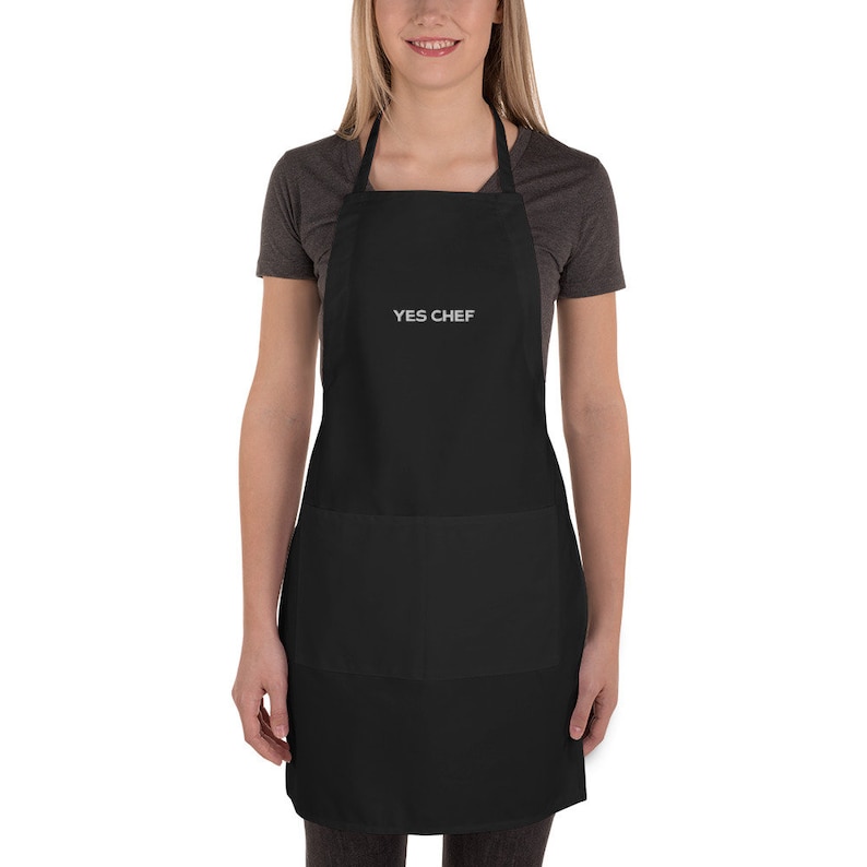 Yes Chef Embroidered Apron in Black The Bear Holiday Gift Kitchen Accessory Kitchen Apron Yes Chef Apron Yes Chef Gift image 10