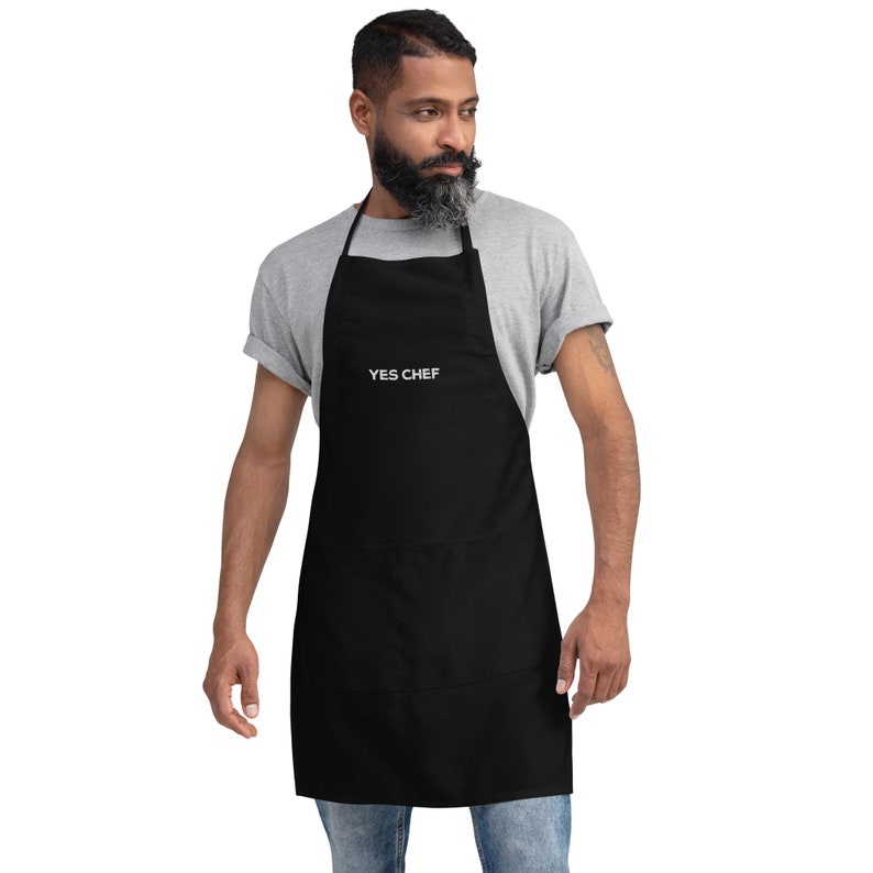 Yes Chef Embroidered Apron in Black The Bear Holiday Gift Kitchen Accessory Kitchen Apron Yes Chef Apron Yes Chef Gift image 2