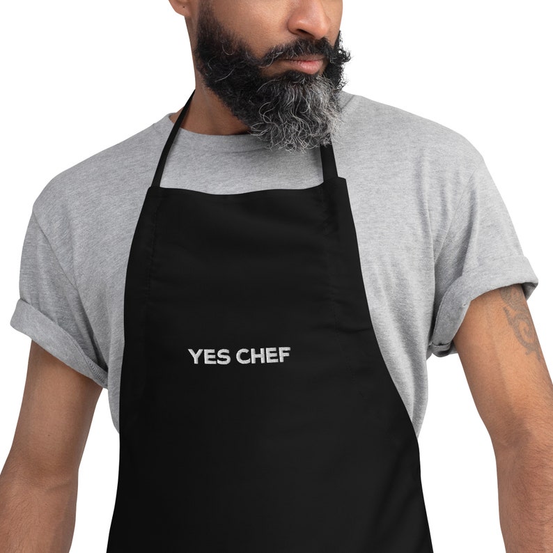 Yes Chef Embroidered Apron in Black The Bear Holiday Gift Kitchen Accessory Kitchen Apron Yes Chef Apron Yes Chef Gift image 8