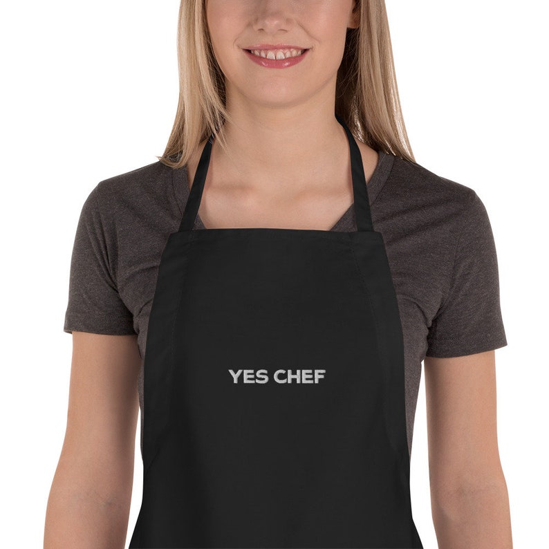 Yes Chef Embroidered Apron in Black The Bear Holiday Gift Kitchen Accessory Kitchen Apron Yes Chef Apron Yes Chef Gift image 7