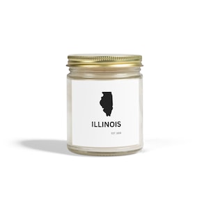 Illinois Est. 1818 / Vela de cera de coco vertida a mano / Vidrio reutilizable / Regalo del estado de las praderas