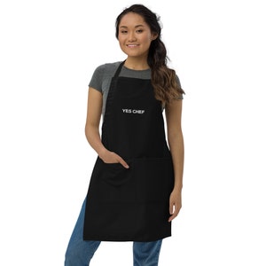 Yes Chef Embroidered Apron in Black The Bear Holiday Gift Kitchen Accessory Kitchen Apron Yes Chef Apron Yes Chef Gift image 6
