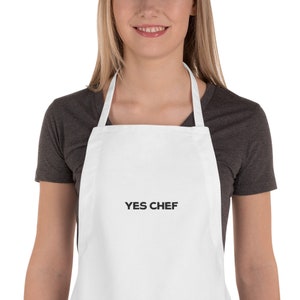 Yes Chef Embroidered Apron in White | The Bear | Kitchen Accessory | Gift for Him or Her