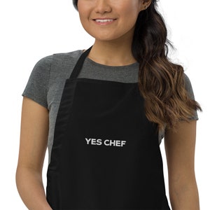 Yes Chef Embroidered Apron in Black The Bear Holiday Gift Kitchen Accessory Kitchen Apron Yes Chef Apron Yes Chef Gift image 3