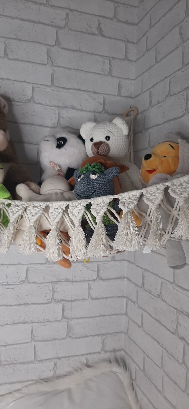 Hamac à doudous, hamac à peluche,déco chambre bébé,macramé bohème,rangement jouets,rangement chambre enfant, gain de place, hamac angle, Ecru