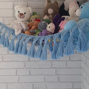 Hamac à doudous, hamac à peluche,déco chambre bébé,macramé bohème,rangement jouets,rangement chambre enfant, gain de place, hamac angle, image 6