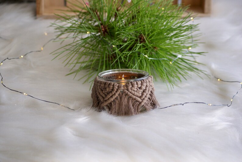 Photophore macramé,photophore de table de fêtes,bougeoir verre, déco bohème, minimaliste,bohème chic, déco romantique, bougeoir table, image 2