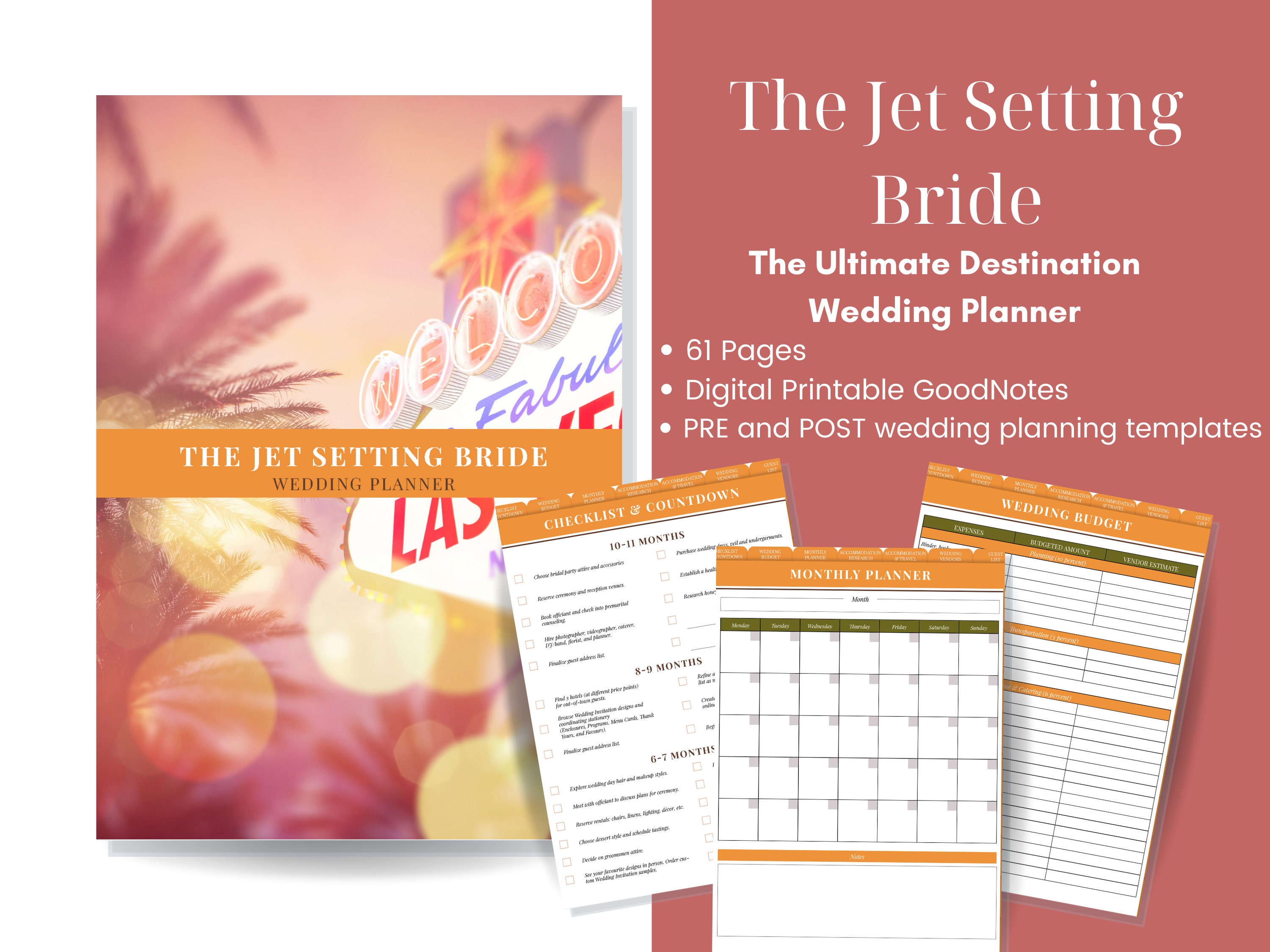 Las Vegas Sin City Elvis Bellagio Little Chapel 61 Page Ultimate Destination Wedding Planner Printable Digital Download File GoodNotes IPAD