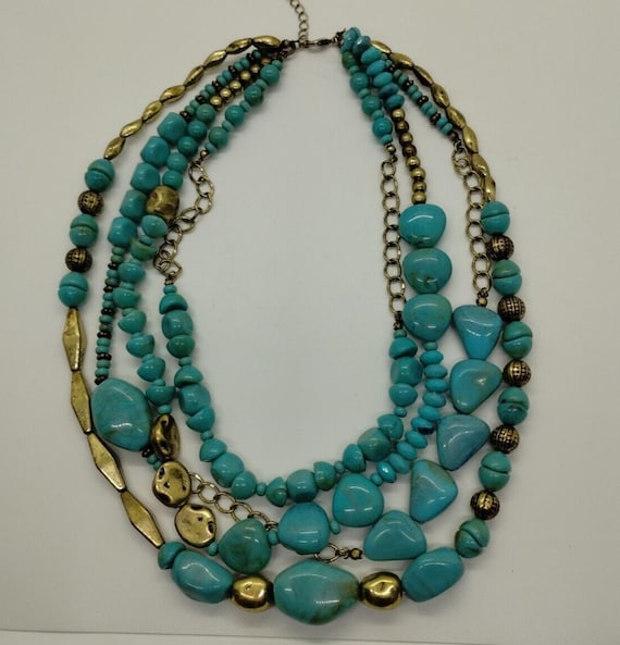 SAQ Multi-Layered Stone Beads Statement Necklace … - image 2