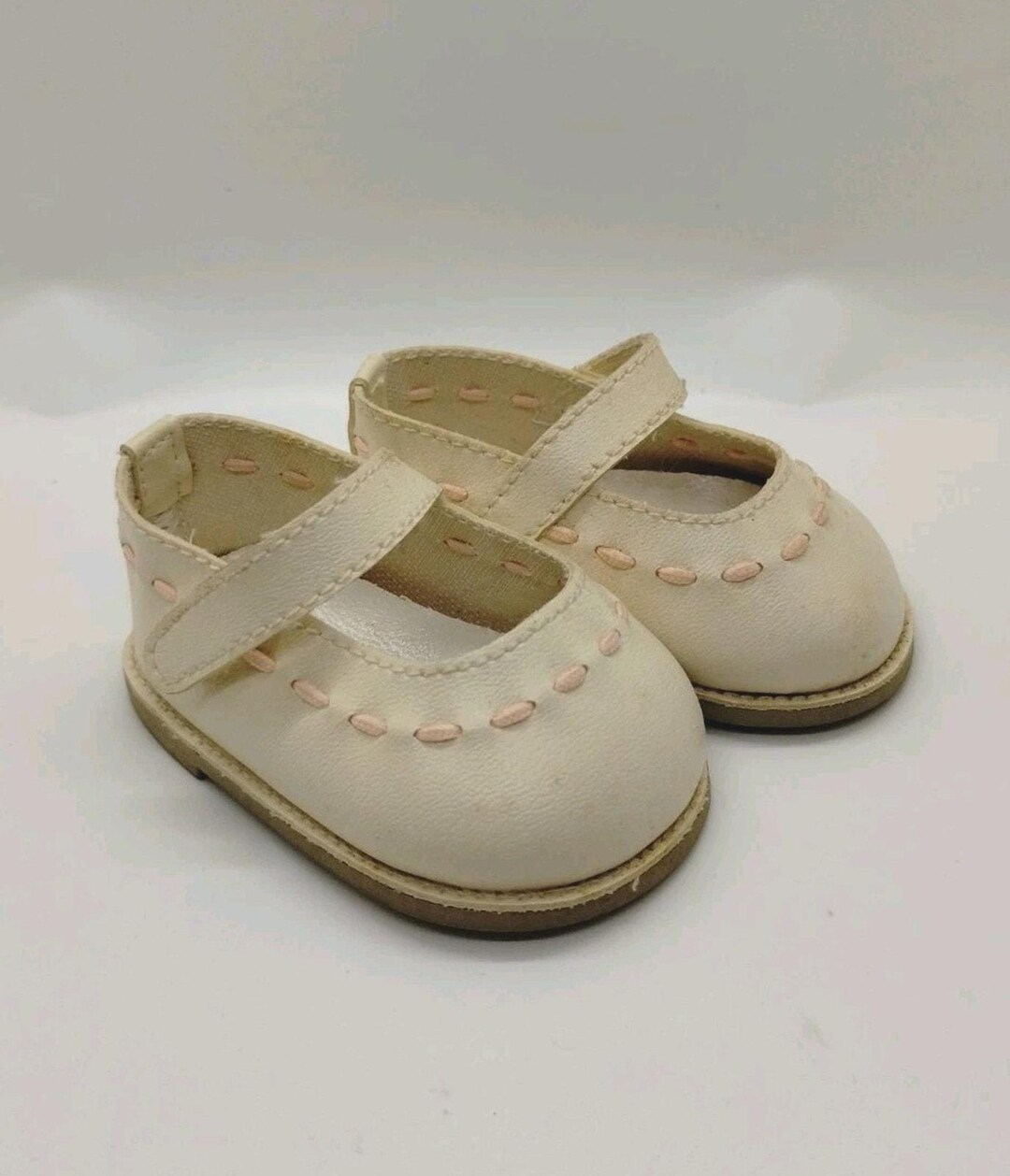 Vintage Baby Doll Shoes - 3.5" Long - Cream Color With Pink Accents ...