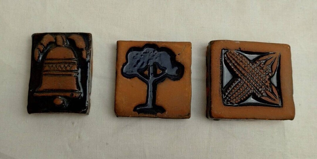 Mercer Moravian Pottery & Tile Works Lot of 3 Tiles 1977 to 1984