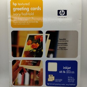 HP Cartes de voeux texturées ivoire pliées en deux, 65 lb jet d'encre - 20 cartes et enveloppes