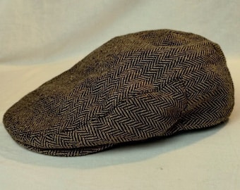 BRIXTON Brood Driver (Brown) HAT Large 7 1/2" - Tweed Newsboy Herringbone