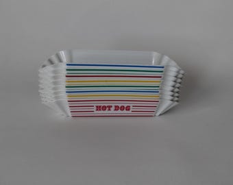 8 Plastic Hot Dog Tray Holders BBQ Picnic Cookout Carnival Trays Stripe
