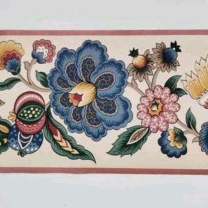 Cenefa decorativa preencolada para pared Williston Gardens - Color rosa floral - 5 yardas