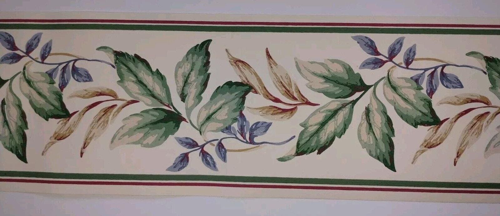York Decorative Wall Border - Blue Green Brown Leaves 5 yds - Pre-pasted