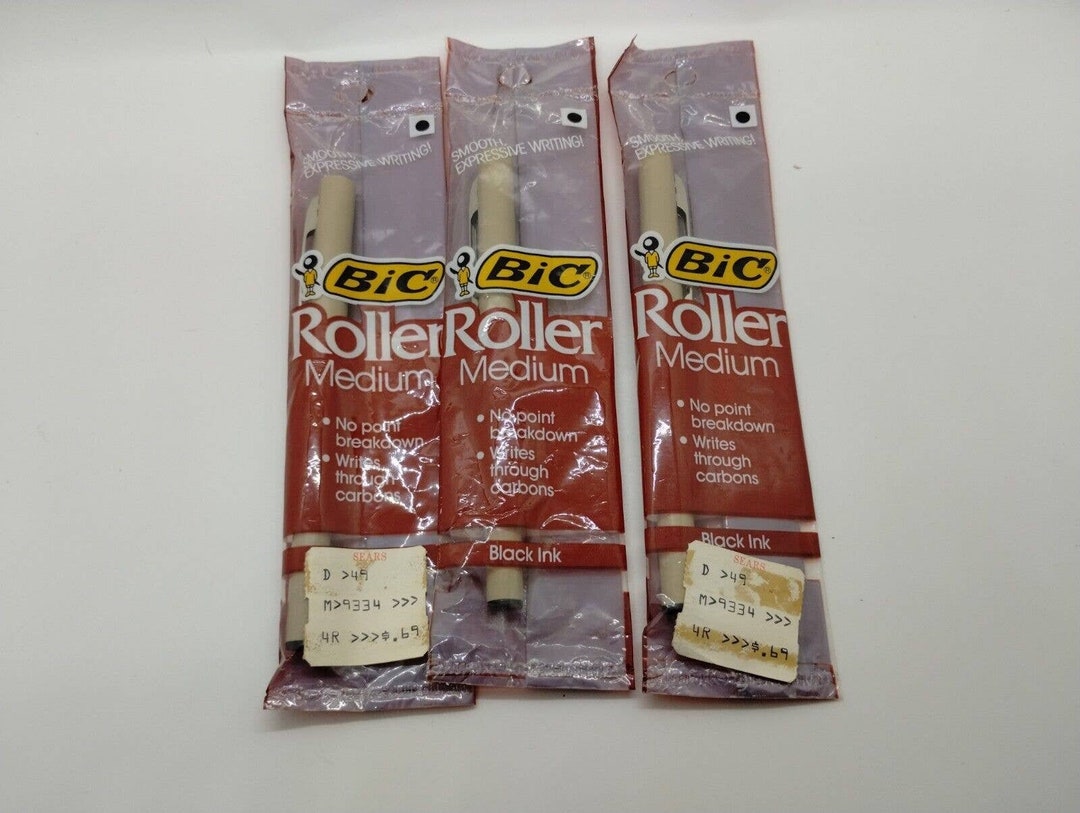 3 Vintage NOS BIC Roller Pens Black Ink 1983 Etsy