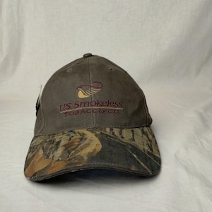 US Smokeless Tabacco Co ハットキャップ 大人用 Mossy Oak ストラップバック カモグリーン 新品 画像 1