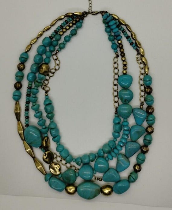 SAQ Multi-Layered Stone Beads Statement Necklace … - image 1