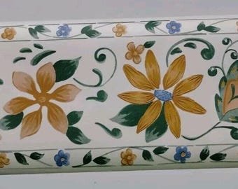 Bordure décorative préencollée Norwall - 1,5 m - Fleurs jaunes bleus - Feuilles vertes