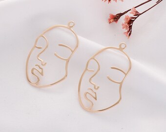 2pcs Real Gold Plated Face Charm, Face Pendant, Jewelry Making Material Accessories