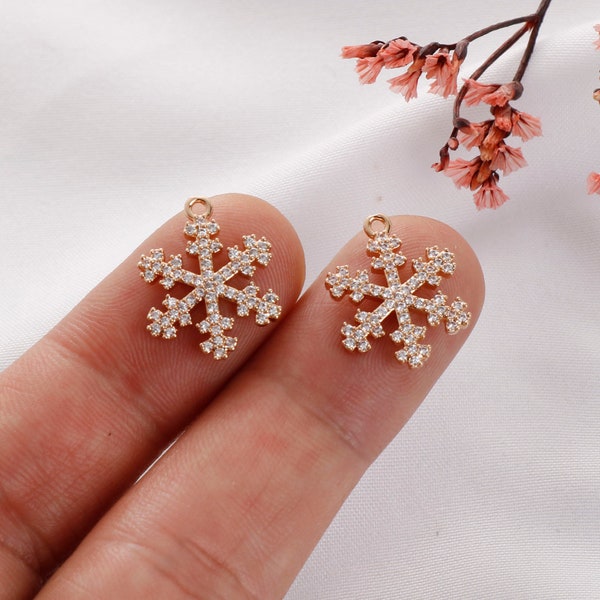 10pcs Snowflake Clear Zircon Pendant, CZ Pave Circle Pendant, Jewelry Supplies Making Accessories