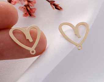 Dijes de corazón de latón crudo: colgantes de aretes cortados con láser, suministros de joyería