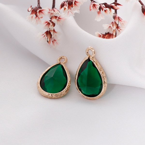 10 Pieces Green Vintage Teardrop Glass Charms, Glass Jewelry Making Accessories