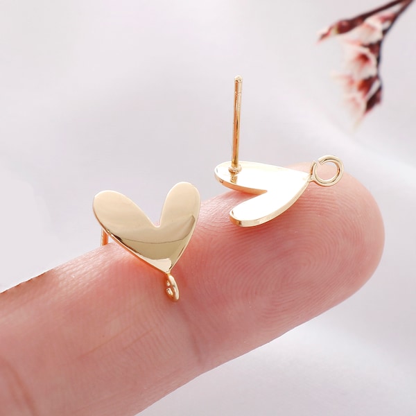 2/10pcs High Quality Real Gold Plated Heart Earrings, Heart Ear Stud, Jewelry Making Materials, Earring Attachment, Nickel Free
