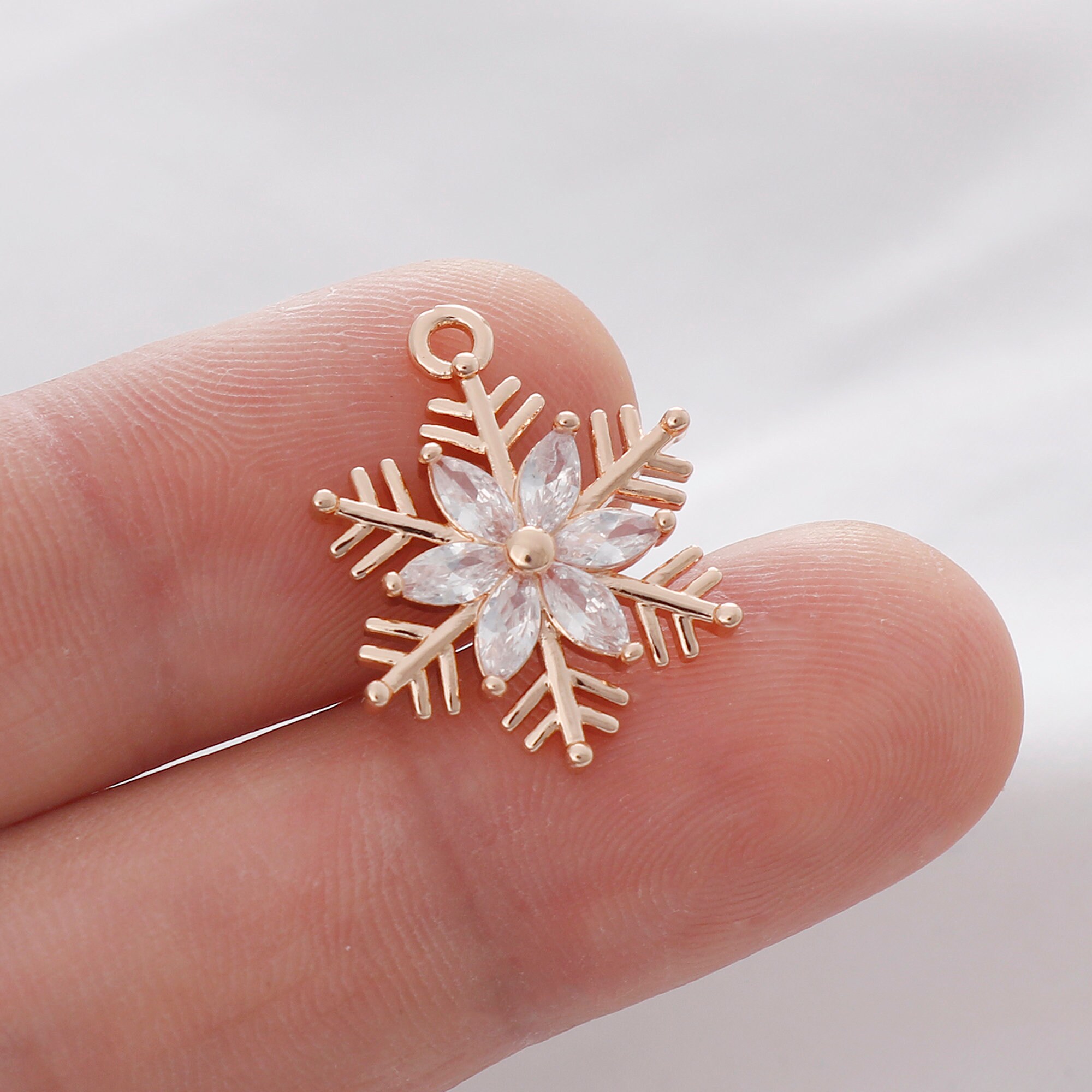 Sterling Silver Snowflake Charm, MEDIUM Snow Flake With Nano Gems, 1 Pc,  21x14x2mm 