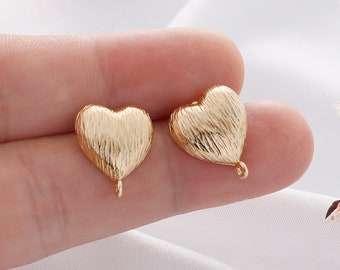 2pcs High Quality Real Gold Plated Earrings, Heart Shape Ear Stud, Jewelry Making Materials, Earring Attachment, Nickel Free