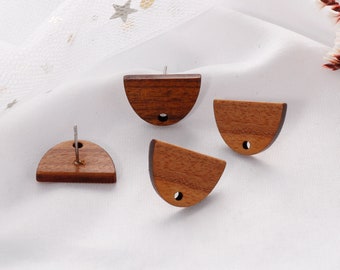 10pcs Semicircle Wood Earring Posts: Natural Stud Accessories