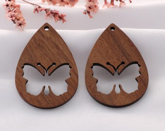 4pcs Wooden Butterfly Earrings: Teardrop Pendant Accessories
