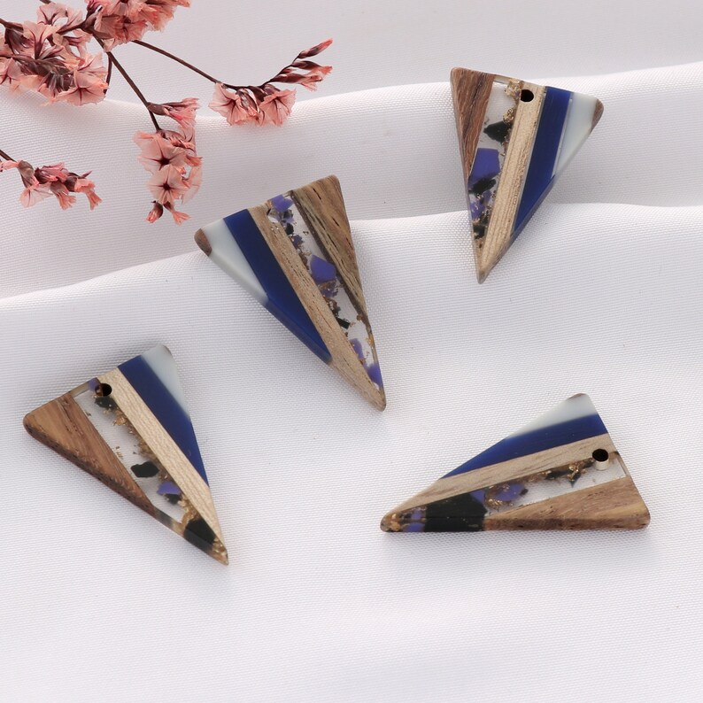 Wood & Resin Triangle Pendants: Necklace Earring Charms - 4 Pieces - Etsy
