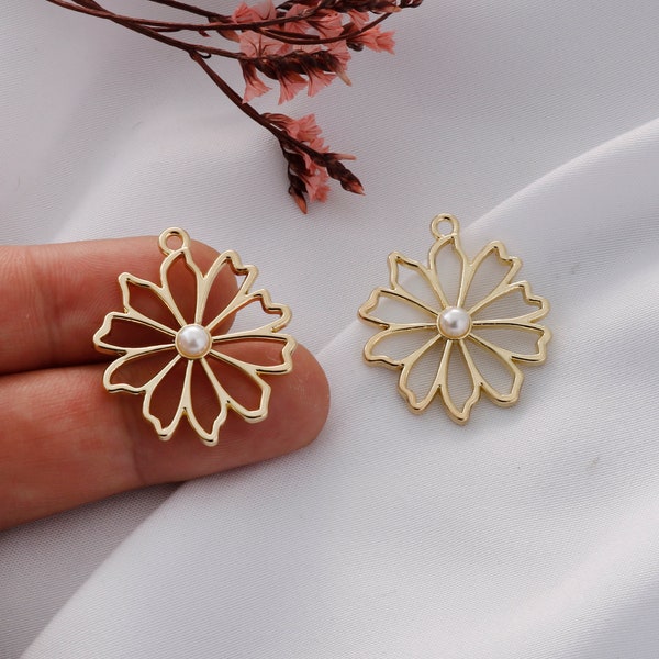 10pcs Alloy Earring Charm - Flower Shape Pearl Earring Pendant - Geometric Alloy Earrings - Earring Connectors - Jewelry Making Supplies