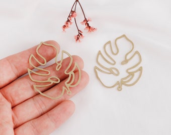 6pcs Raw Brass Monstera Leaf Charms: Earring Pendants
