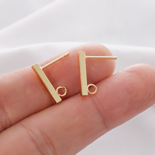 2pcs Real Gold Plated Bar Earrings , Ear Wire, Long Stick Earrings, Jewelry Making Materials, Earring Attachment