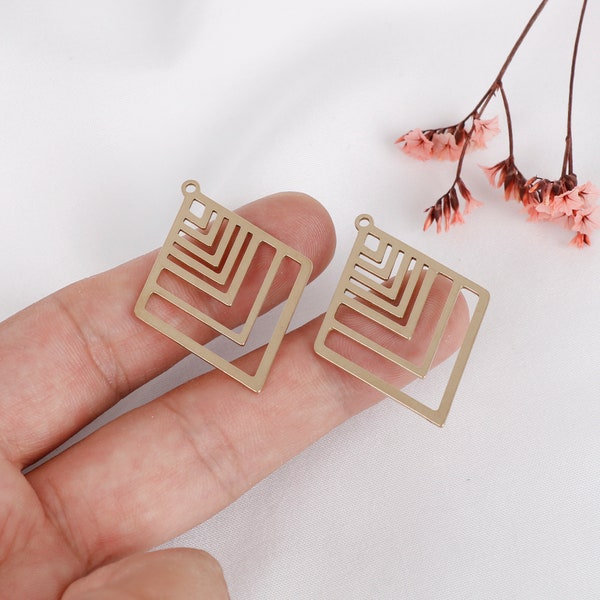 Raw Brass Diamond Charms, Brass Geometric Earring Pendants, Brass Accessories, Earring Connectors, Jewelry Supplies Making and Findings