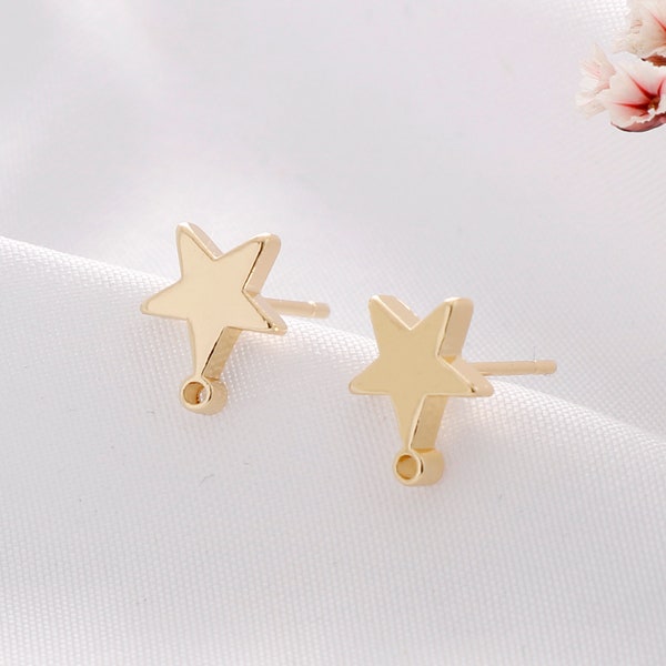 10pcs High Quality Real Gold Plated Star Earrings, Star Ear Stud, Jewelry Making Materials, Earring Attachment, Nickel Free