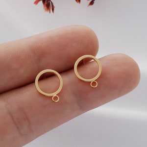2/10pcs Real Gold Round Earrings, Minimalist Earrings, Round Stud Earrings, Ear Wire, Jewelry Making Materials, Earring Attachments