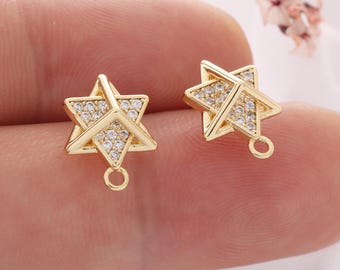 Gold Plated Daisy Earrings: Brass Flower Ear Pins (0.52*0.39 in)